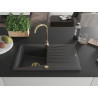 Mexen Cesar granitový drez s 1 komorou a odkvapkávačom 775 x 470 mm, čierny s bodkami, sifón zlatý - 6514771010-76-G