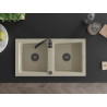 Mexen Mario granitový drez s dvoma komorami 820 x 436 mm, béžový, čierny sifón - 6504822000-69-B