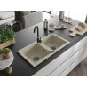 Mexen Mario granitový drez s dvoma komorami 820 x 436 mm, béžový, čierny sifón - 6504822000-69-B