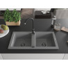 Mexen Mario granitový drez s 2 komorami 820 x 436 mm, sivý, čierny sifón - 6504822000-71-B