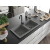 Mexen Mario granitový drez s 2 komorami 820 x 436 mm, sivý, čierny sifón - 6504822000-71-B
