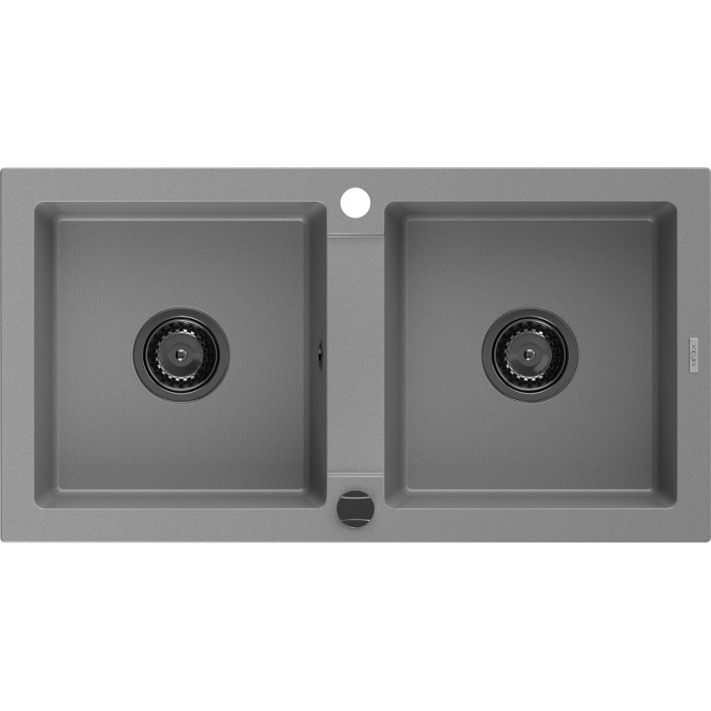 Mexen Mario granitový drez 2-komorový 820 x 436 mm, sivý, sifón čierny - 6504822000-71-B