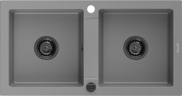 Mexen Mario dvojkomorový žulový drez 820 x 436 mm, sivý, čierny sifón - 6504822000-71-B