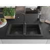 Mexen Mario žulový kuchynský drez 2-komorový 820 x 436 mm, čierny/zlatý metalik, sifón čierny - 6504822000-75-B