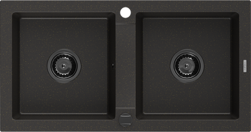 Mexen Mario žulový drez s 2 komorami 820 x 436 mm, čierny/zlatý metalický, čierny sifón - 6504822000-75-B