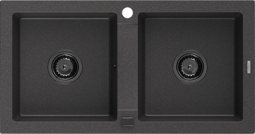 Mexen Mario granitový drez 2-komorový 820 x 436 mm, čierny škvrnitý, čierny sifón - 6504822000-76-B