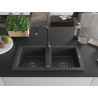 Mexen Mario žulový drez 2-komorový 820 x 436 mm, čierny bodkovaný, čierny sifón - 6504822000-76-B