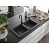 Mexen Mario žulový drez 2-komorový 820 x 436 mm, čierny bodkovaný, čierny sifón - 6504822000-76-B
