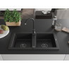 Mexen Mario žulový dvojkomorový drez 820 x 436 mm, čierny, čierny sifón - 6504822000-77-B