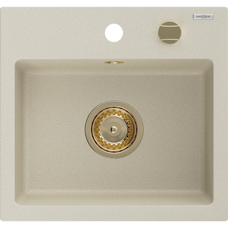 Mexen Milo granitový kuchynský drez 1-komorový 435 x 410 mm, béžový, sifón zlatý - 6505441000-69-G