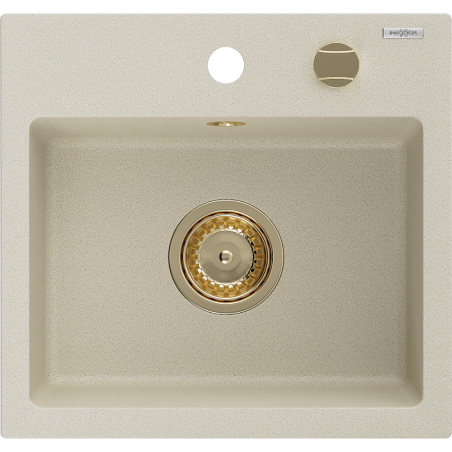 Mexen Milo Granitový kuchynský drez s 1 komorou 435 x 410 mm, béžový, zlatý sifón - 6505441000-69-G