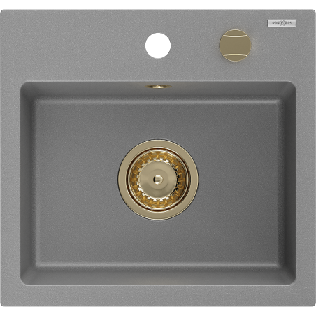 Mexen Milo granitový kuchynský drez 1-komorový 435 x 410 mm, sivý, sifón zlatý - 6505441000-71-G