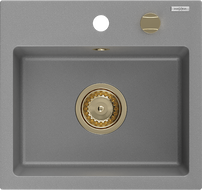 Mexen Milo granitový jednokomorový drez 435 x 410 mm, Šedá, Sifón Zlatá - 6505441000-71-G