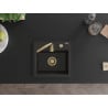 Mexen Milo granitový jednokomorový drez 435 x 410 mm, Čierna/Zlatá metalíza, Sifón Zlatá - 6505441000-75-G