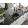 Mexen Milo granitový drez 1-komorový 435 x 410 mm, čierny škvrnitý, zlatý sifón - 6505441000-76-G