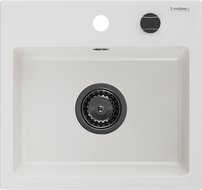 Mexen Milo granitový kuchynský drez 1-komorový 435 x 410 mm, biely, čierny sifón - 6505441000-20-B