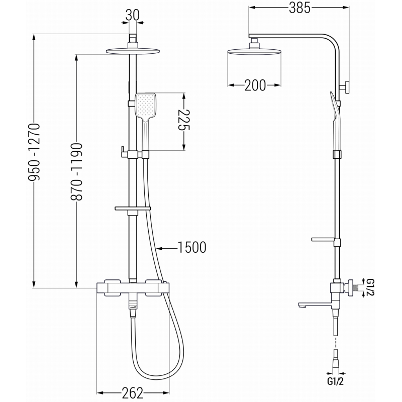 Mexen CQ62 súprava vaňovo-sprchová s dažďovou hlavicou a termostatickou batériou, chróm - 779106295-00