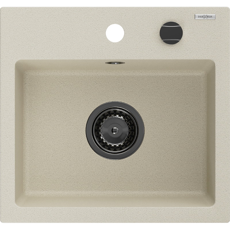 Mexen Milo granitový drez 1-komorový 435 x 410 mm, béžový, čierny sifón - 6505441000-69-B