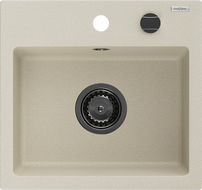 Mexen Milo jednodrezový žulový drez 435 x 410 mm, béžový, čierny sifón - 6505441000-69-B