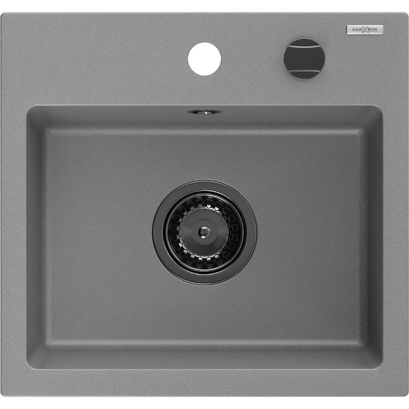 Mexen Milo granitový drez 1-komorový 435 x 410 mm, sivý, sifón čierny - 6505441000-71-B
