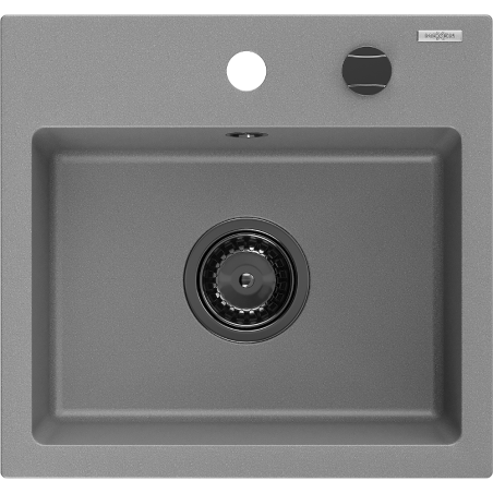 Mexen Milo granitový drez 1-komorový 435 x 410 mm, sivý, čierny sifón - 6505441000-71-B