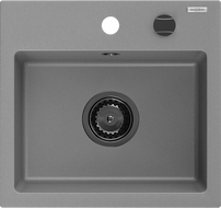 Mexen Milo granitový jednokomorový drez 435 x 410 mm, Šedá, Sifón Čierna - 6505441000-71-B