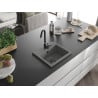 Mexen Milo granitový drezu 1-komorový 435 x 410 mm, sivý, čierny sifón - 6505441000-71-B