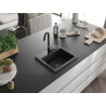 Mexen Milo granitový drez 1-komorový 435 x 410 mm, čierny/strieborný metalik, čierny sifón - 6505441000-73-B