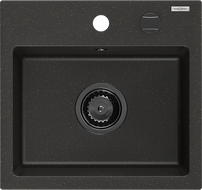 Mexen Milo žulový kuchynský drez s jednou komorou 435 x 410 mm, čierny/zlatý metalický, sifón čierny - 6505441000-75-B