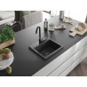 Mexen Milo granitový kuchynský drez s 1 komorou 435 x 410 mm, čierny s bodkami, čierny sifón - 6505441000-76-B