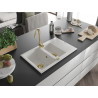 Mexen Gaspar granitový drez 1,5-komorový s odkvapkávačom 737 x 475 mm, biely, zlatý sifón - 6507731505-20-G
