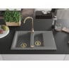 Mexen Gaspar granitový drez 1,5-komorový s odkvapom 737 x 475 mm, sivý, sifón zlatý - 6507731505-71-G