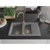 Mexen Gaspar granitový drez s 1,5 komorami a odkvapkávačom 737 x 475 mm, šedý, sifón zlatý - 6507731505-71-G
