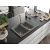 Mexen Gaspar granitový drez 1,5-komorový s odkvapom 737 x 475 mm, sivý, sifón zlatý - 6507731505-71-G