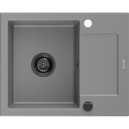 Mexen Enzo granitový drez s 1 komorou a odkvapkávačom 576 x 465 mm, sivý, sifón čierny - 6506571005-71-B