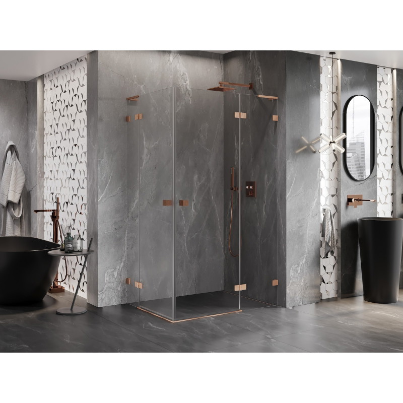 Mexen Lunar L Duo sprchová kabína otočná pravá 105 x 70 cm, transparentná, brúsená meď - 834L-105P-070L-65-00
