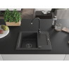 Mexen Enzo granitový drez 1-komorový s odkvapkávačom 576 x 465 mm, čierny škvrnitý, čierny sifón - 6506571005-76-B