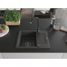 Mexen Enzo granitový drez s 1 komorou a odkvapkávačom 576 x 465 mm, čierny s fľakmi, čierny sifón - 6506571005-76-B
