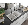 Mexen Gaspar granitový drez 1,5-komorový s odkvapkávačom 737 x 475 mm, biely, sifón čierny - 6507731505-20-B