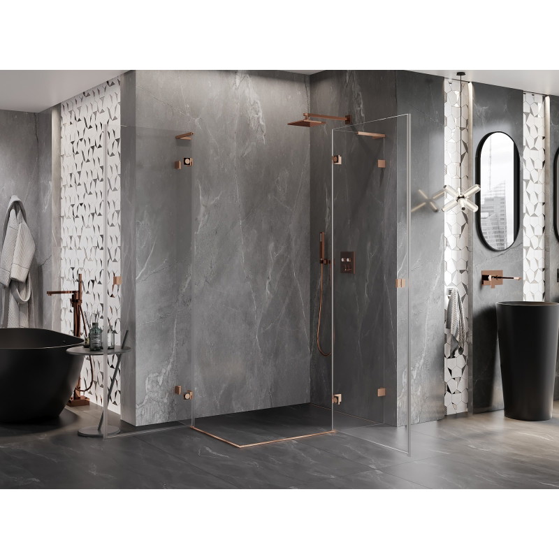 Mexen Lunar L Duo sprchová kabína otočná pravá 115 x 100 cm, transparentná, brúsená meď - 834L-115P-100L-65-00