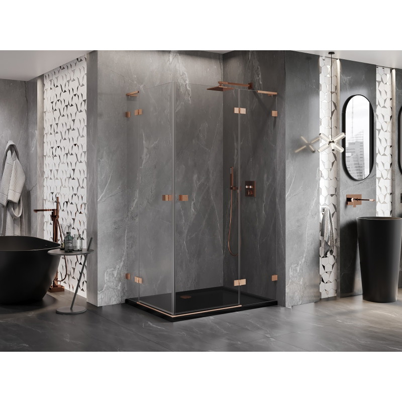 Mexen Lunar L Duo sprchová kabína pravá 115 x 110 cm, priehľadná, brúsená meď - 834L-115P-110L-65-00