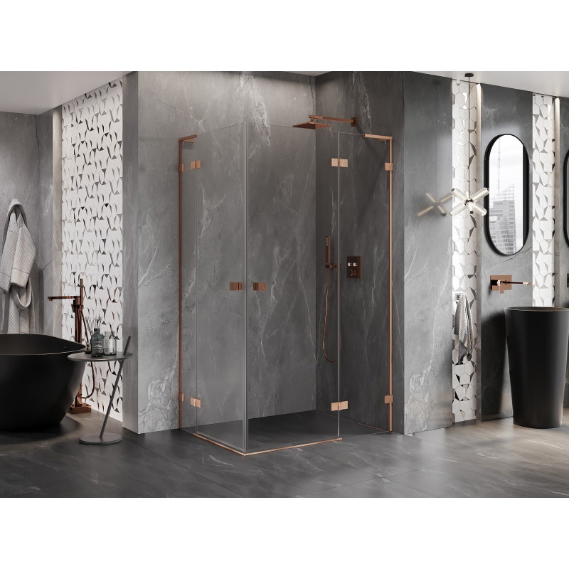 Mexen Lunar L Duo sprchová kabína pravá 115 x 110 cm, priehľadná, brúsená meď - 834L-115P-110L-65-00