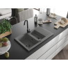 Mexen Gaspar granitový drez 1,5-komorový s odkvapkávačom 737 x 475 mm, sivý, sifón čierny - 6507731505-71-B