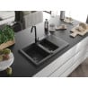 Mexen Gaspar granitový 1,5-komorový drez s odkvapkávačom 737 x 475 mm, Čierna škvrnitá, Sifón Čierna - 6507731505-76-B