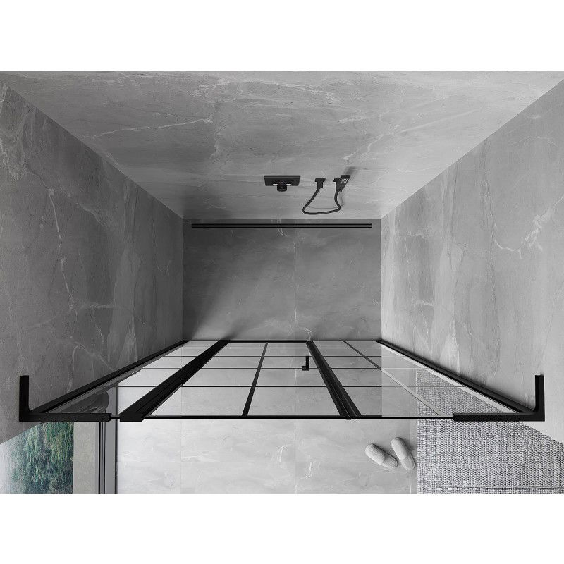 Mexen Mist L ľavé sprchové dvere 145 cm, čierna mriežka, čierne - 8A4L-145-001-70-77-L