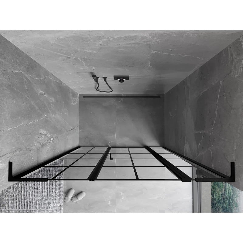 Mexen Mist L pravé sprchové dvere pántové 155 cm, čierna mriežka, čierne - 8A4L-155-001-70-77-P