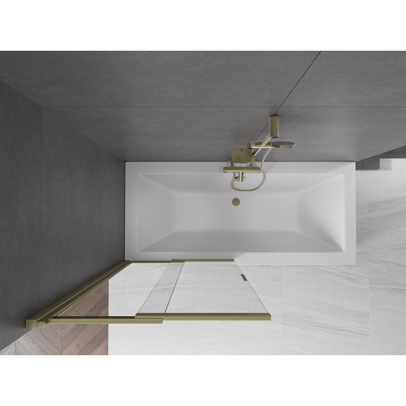 Mexen Fox vaňa s paravánom 2-krídlovým posuvným 85 x 150 cm, transparentný, zlatý kartáčovaný - 891-085-002-55-00