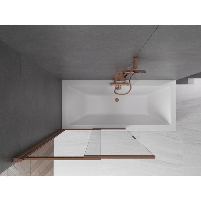 Mexen Fox vaňa na stenu 2-krídlové posuvné 100 x 150 cm, transparentné, brúsená meď - 891-100-002-65-00