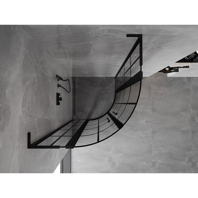 Mexen Mist L polokruhový sprchovací kút výklopný 90 x 90 cm, čierna mriežka, čierna - 8A32L-090-090-70-77