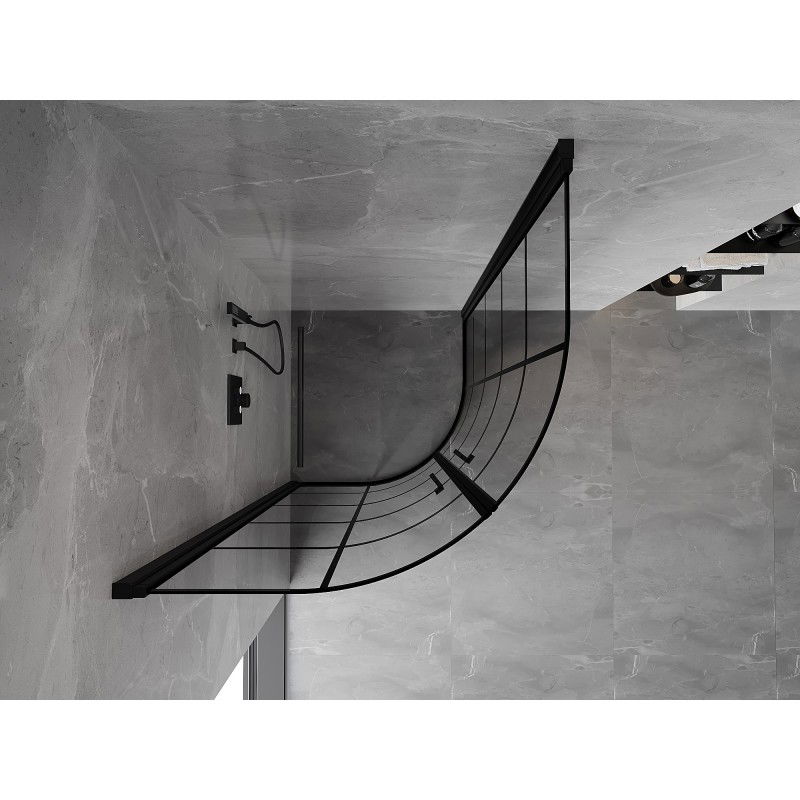 Mexen Mist polkruhová sprchová kabína s otváracími dverami 90 x 90 cm, čierna mriežka, čierna - 8A31-090-090-70-77